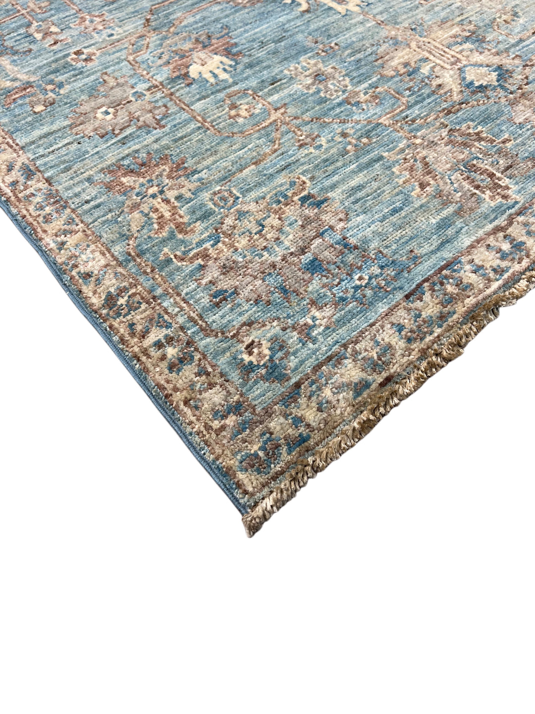 Azzurro – Aqua Blue &amp; Taupe Floral Rug – 3’4” x 4’11”