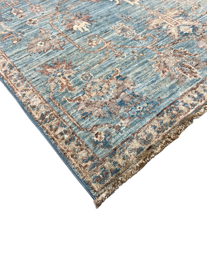 Azzurro – Aqua Blue &amp; Taupe Floral Rug – 3’4” x 4’11”