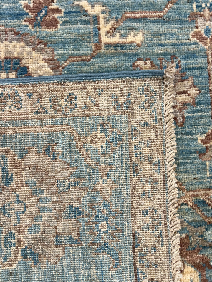 Azzurro – Aqua Blue &amp; Taupe Floral Rug – 3’4” x 4’11”