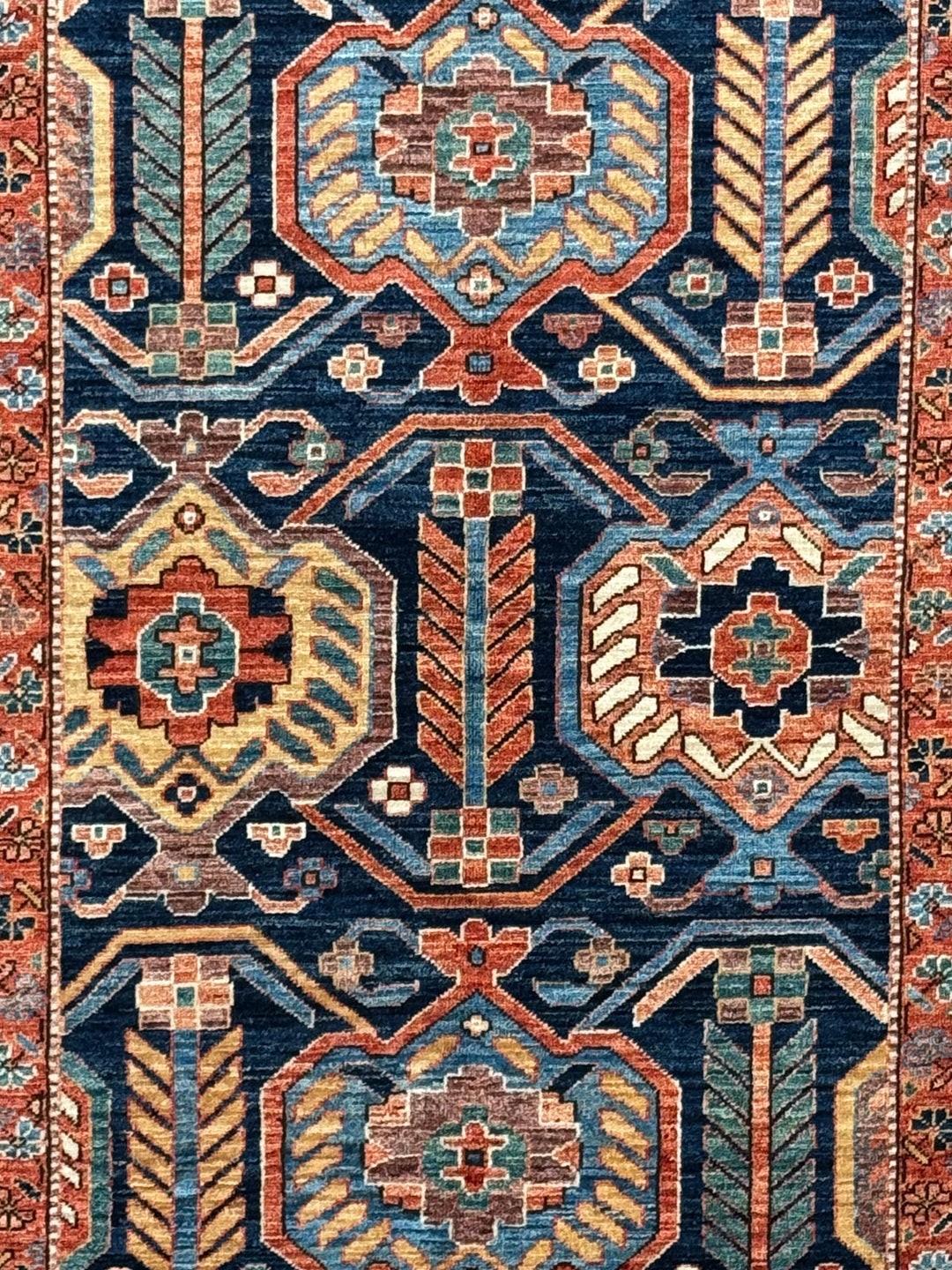 Arden – Navy &amp; Rust Geometric Floral Rug – 3’2” x 5’0”