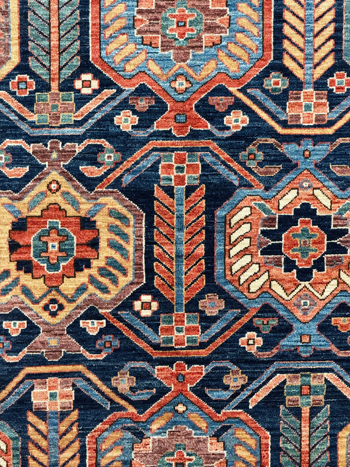 Arden – Navy &amp; Rust Geometric Floral Rug – 3’2” x 5’0”