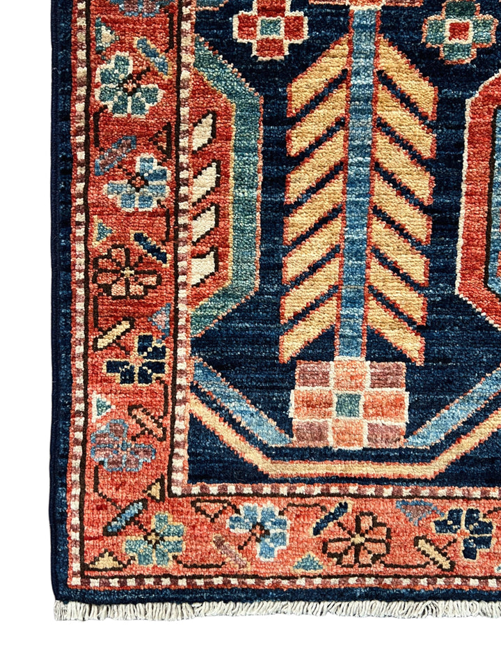 Arden – Navy &amp; Rust Geometric Floral Rug – 3’2” x 5’0”