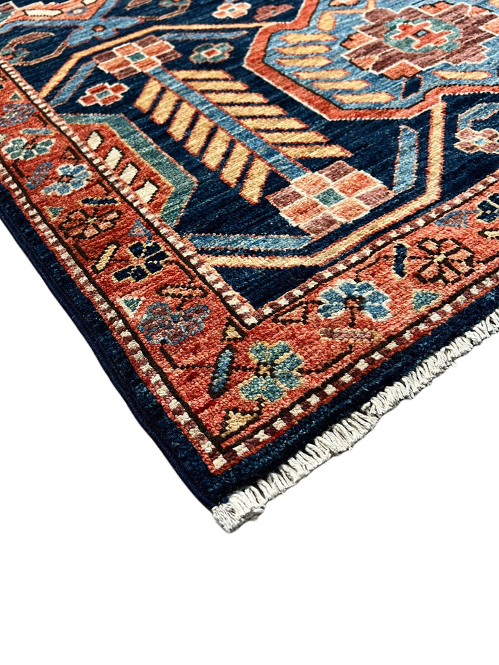 Arden – Navy &amp; Rust Geometric Floral Rug – 3’2” x 5’0”