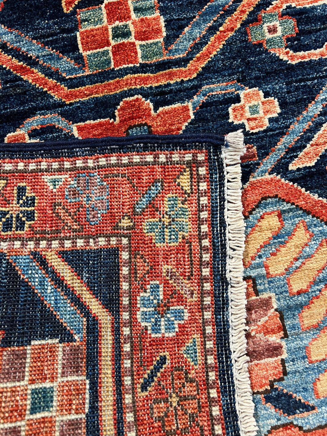 Arden – Navy &amp; Rust Geometric Floral Rug – 3’2” x 5’0”