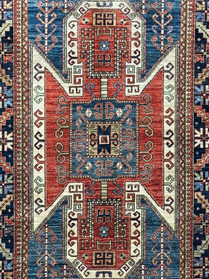 Ararat – Brick Red &amp; Navy Geometric Medallion Rug – 4’1” x 6’3”