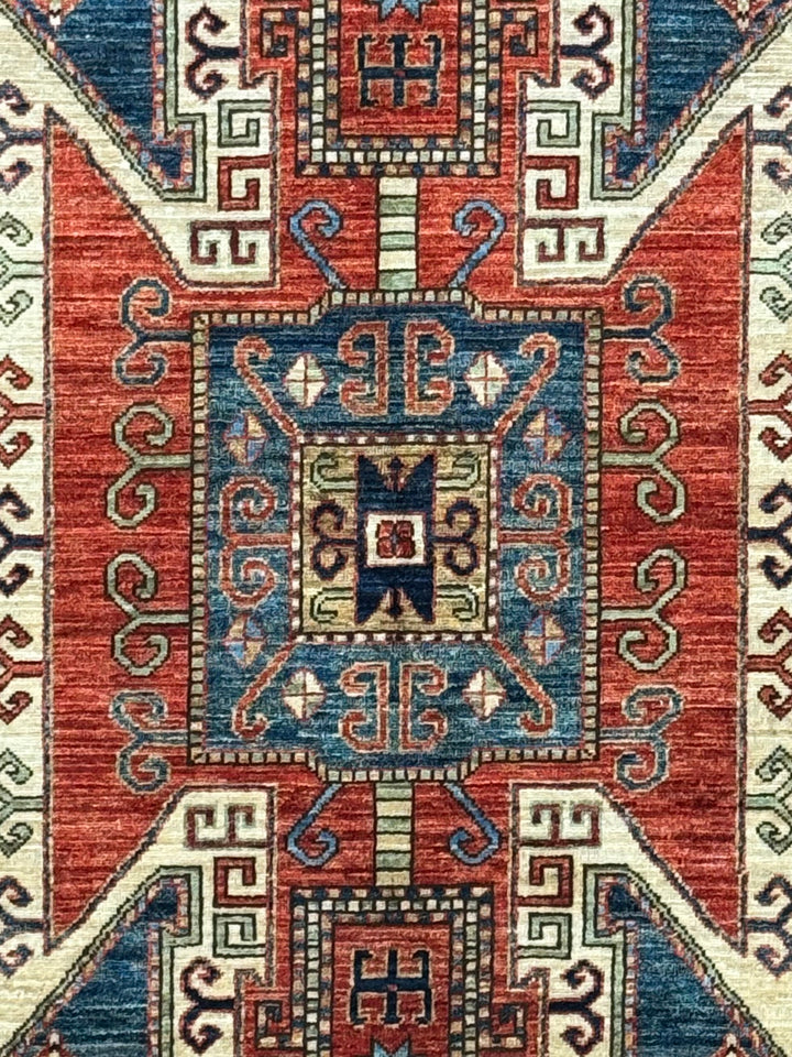 Ararat – Brick Red &amp; Navy Geometric Medallion Rug – 4’1” x 6’3”