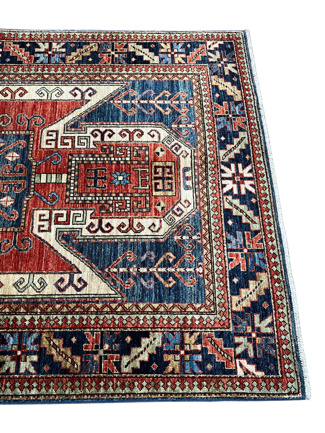 Ararat – Brick Red &amp; Navy Geometric Medallion Rug – 4’1” x 6’3”