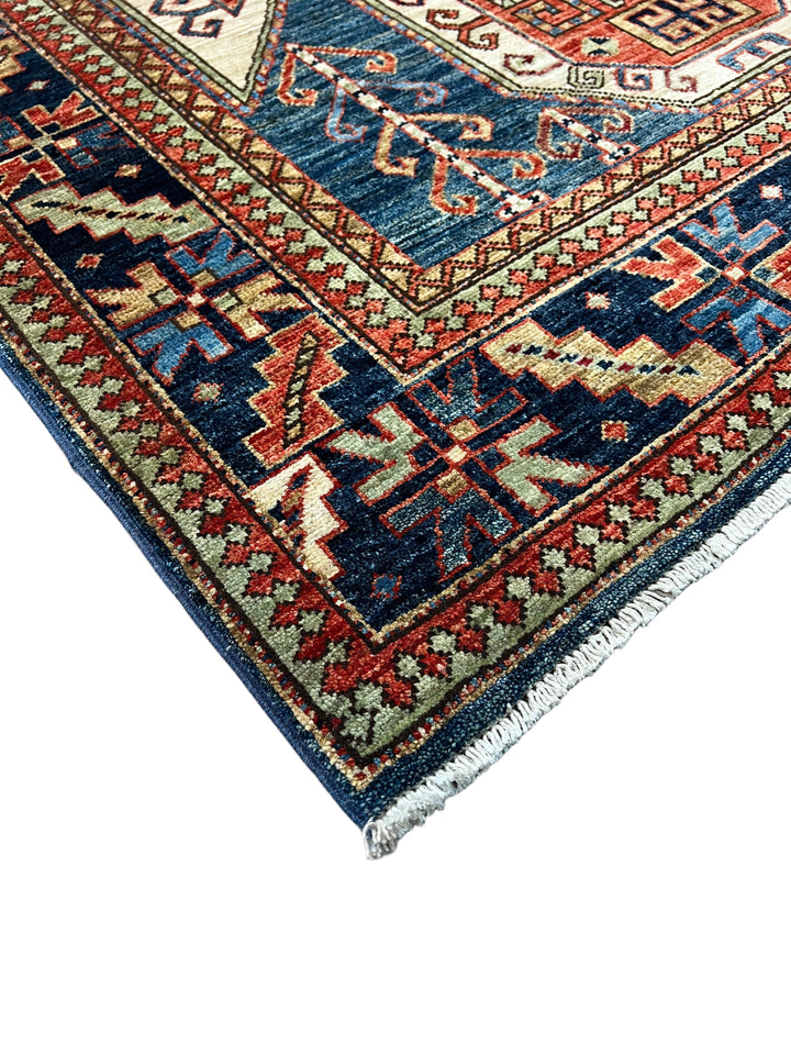 Ararat – Brick Red &amp; Navy Geometric Medallion Rug – 4’1” x 6’3”