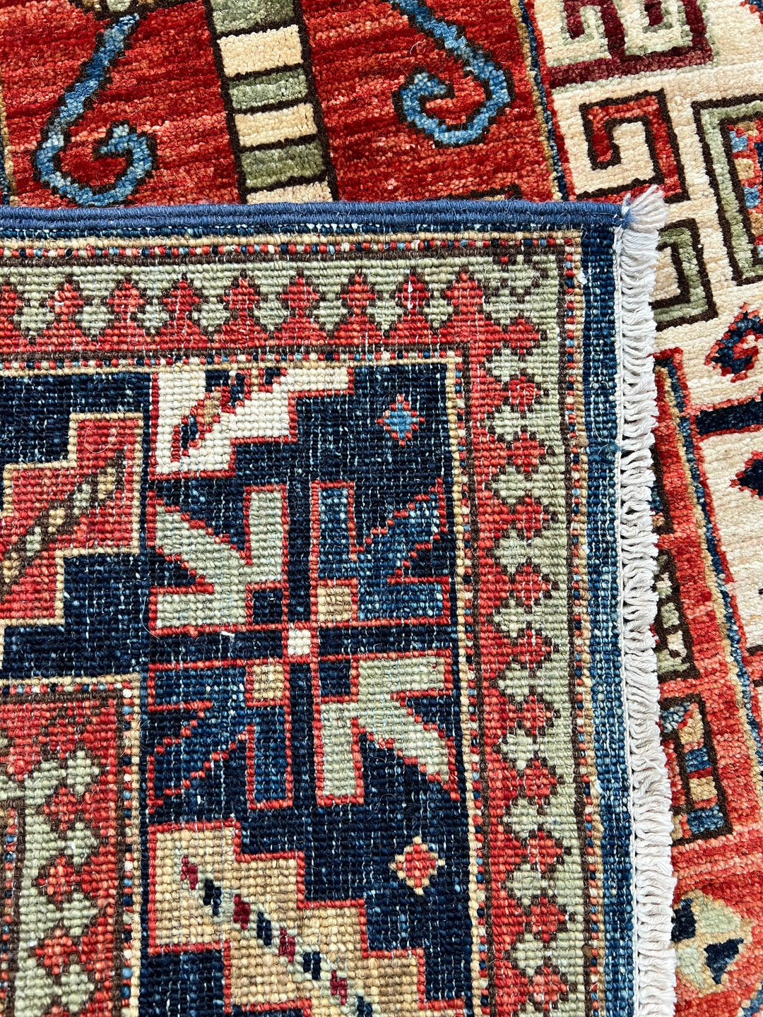 Ararat – Brick Red &amp; Navy Geometric Medallion Rug – 4’1” x 6’3”