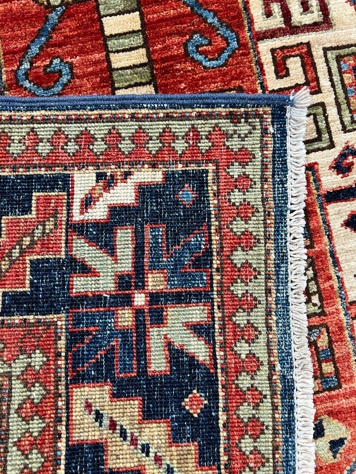 Ararat – Brick Red &amp; Navy Geometric Medallion Rug – 4’1” x 6’3”