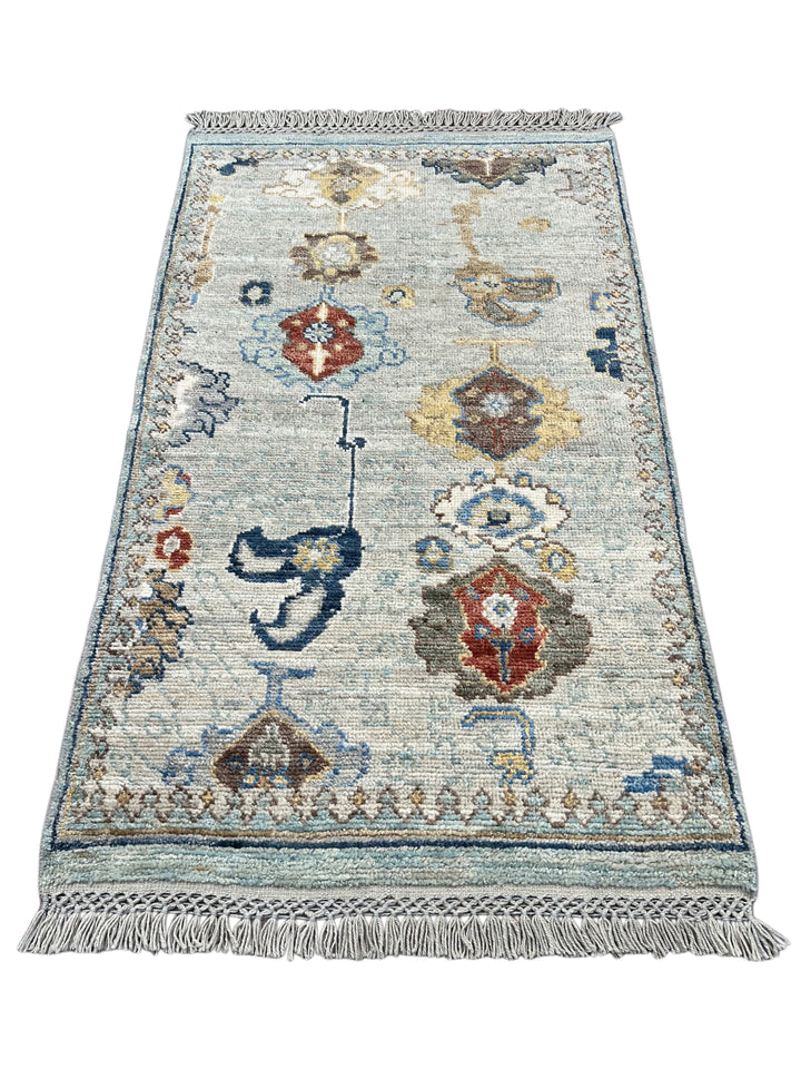 Serena – Pale Blue &amp; Ivory Ushak Style Rug – 3’0” x 5’0”