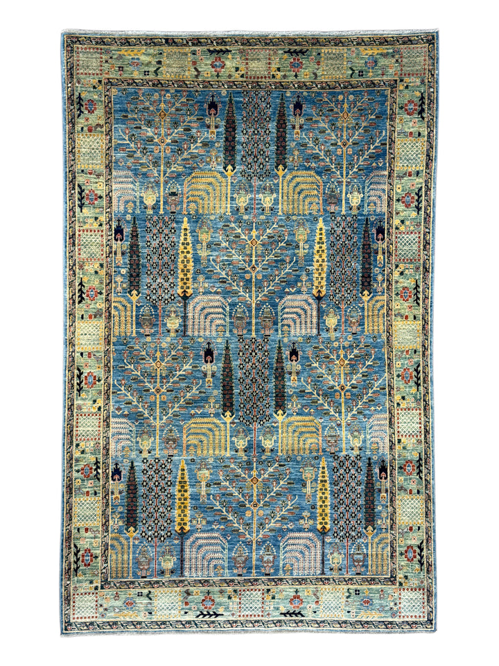 Babylon Garden - Blue &amp; Sage Garden Design Rug – 6’2” x 9’8”