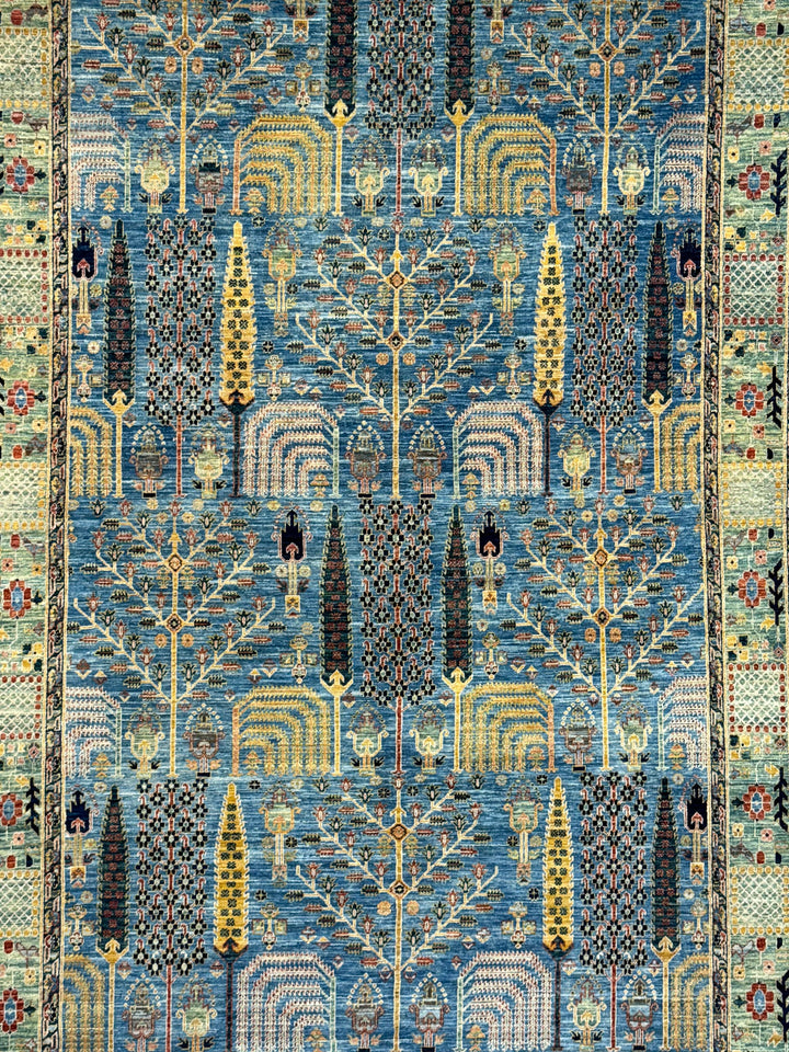 Babylon Garden - Blue &amp; Sage Garden Design Rug – 6’2” x 9’8”