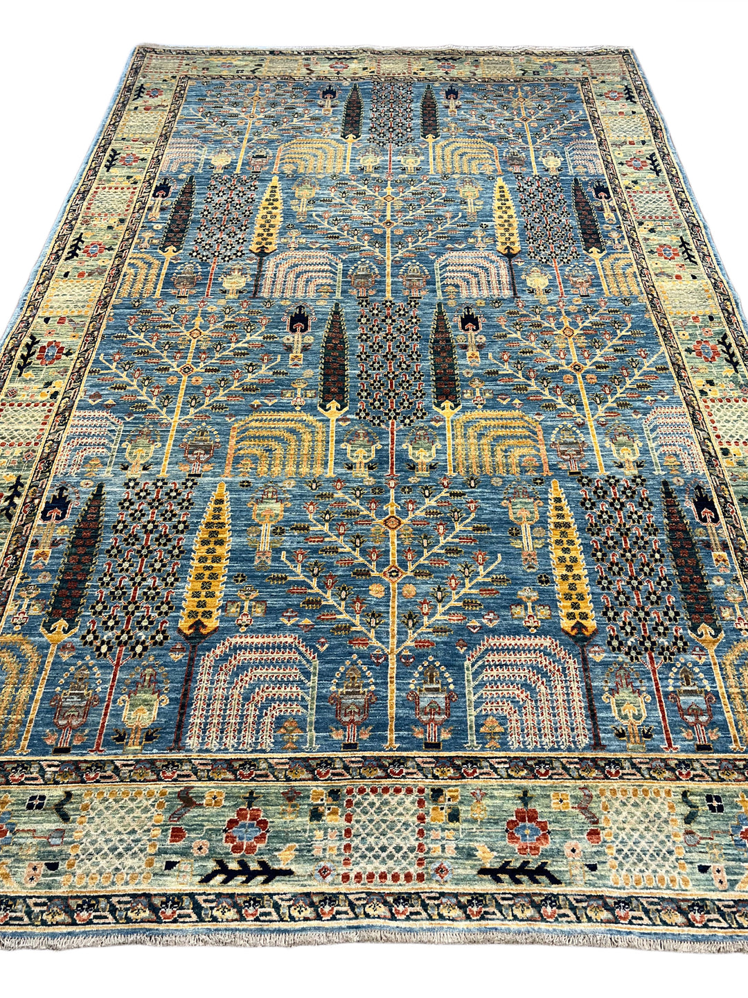 Babylon Garden - Blue &amp; Sage Garden Design Rug – 6’2” x 9’8”