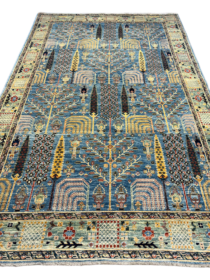 Babylon Garden - Blue &amp; Sage Garden Design Rug – 6’2” x 9’8”