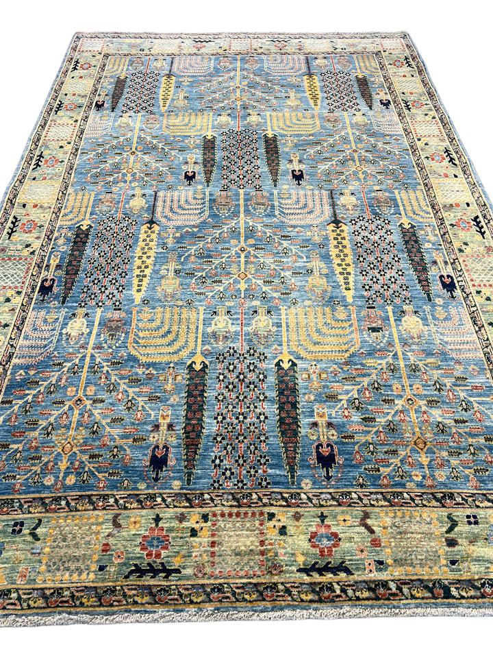 Babylon Garden - Blue &amp; Sage Garden Design Rug – 6’2” x 9’8”