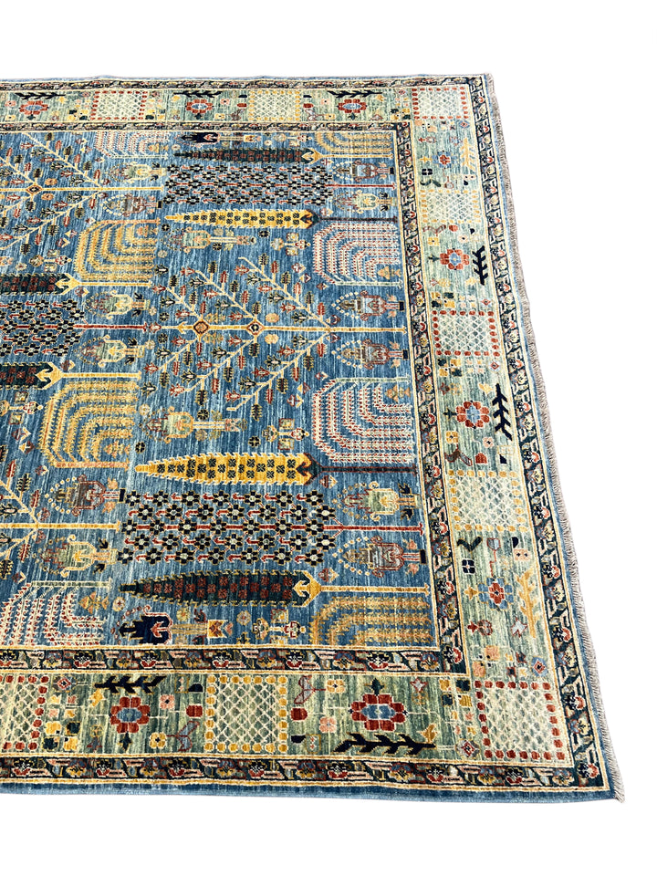 Babylon Garden - Blue &amp; Sage Garden Design Rug – 6’2” x 9’8”