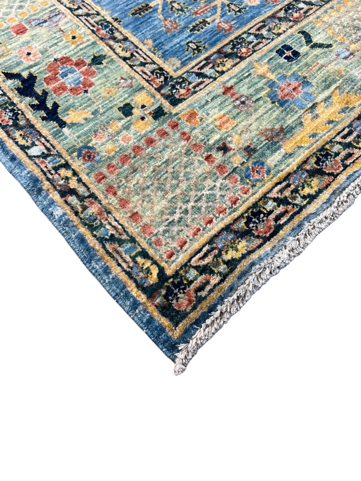 Babylon Garden - Blue &amp; Sage Garden Design Rug – 6’2” x 9’8”