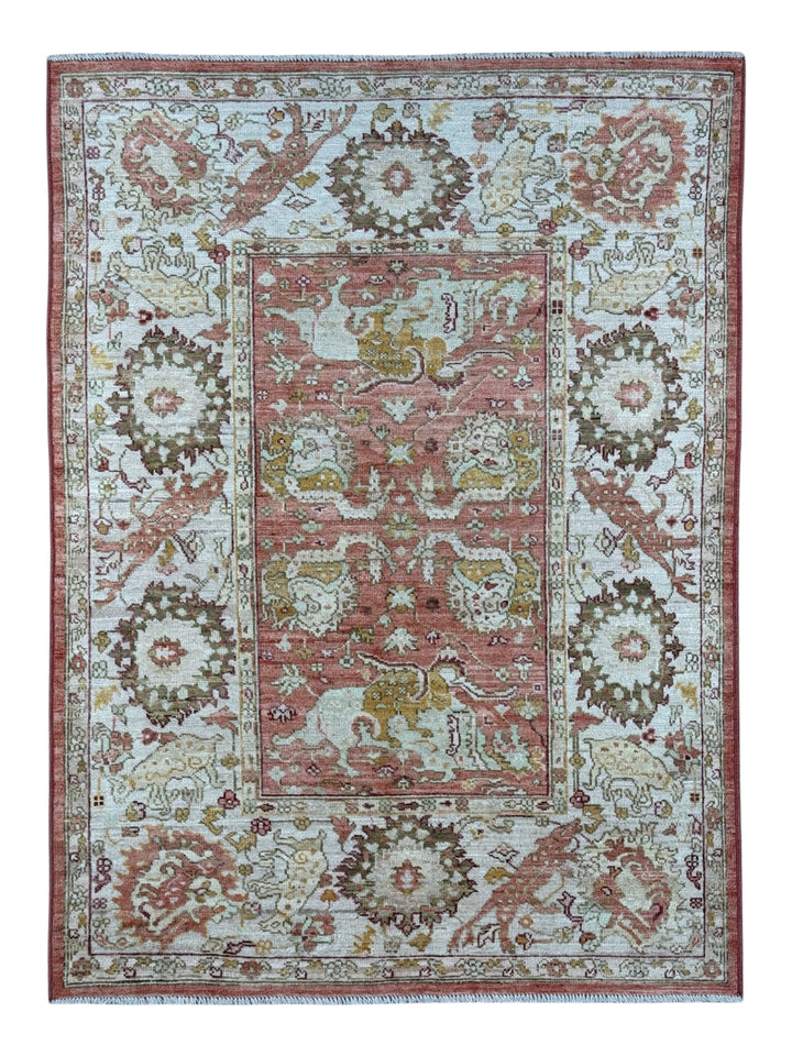 Rosewater Heritage - Dusty Rose &amp; Ivory Ushak Style Rug  – 5’3” x 7’0”