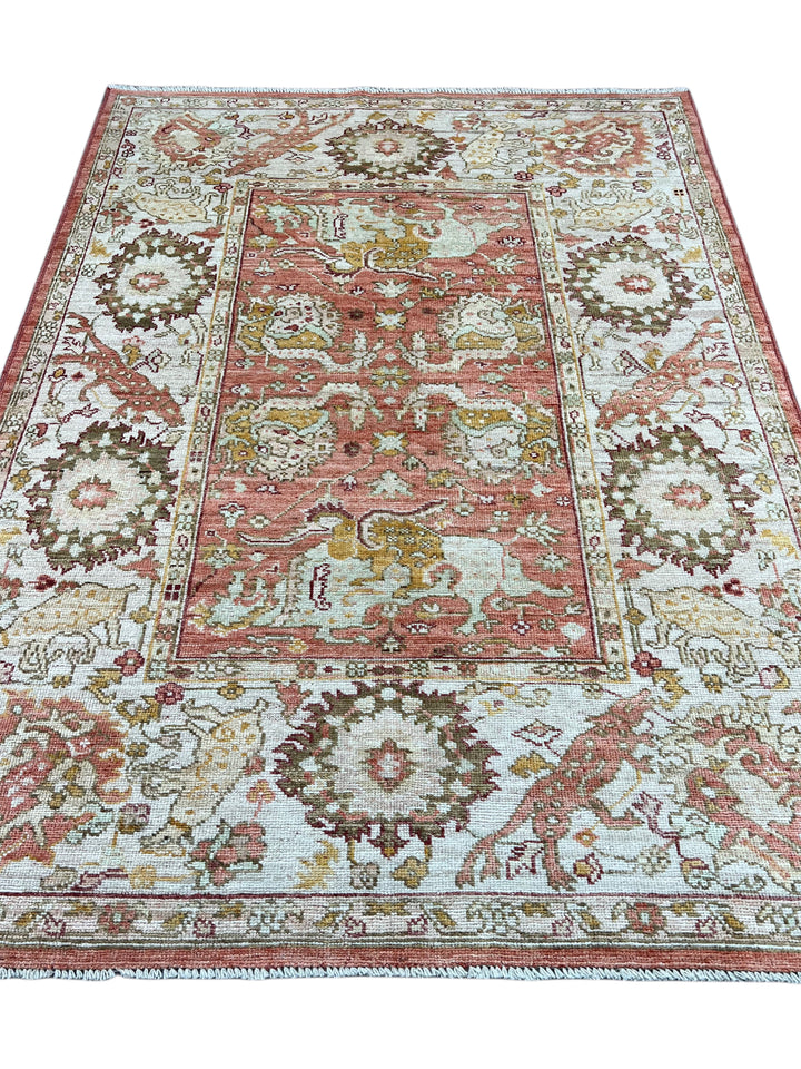 Rosewater Heritage - Dusty Rose &amp; Ivory Ushak Style Rug  – 5’3” x 7’0”