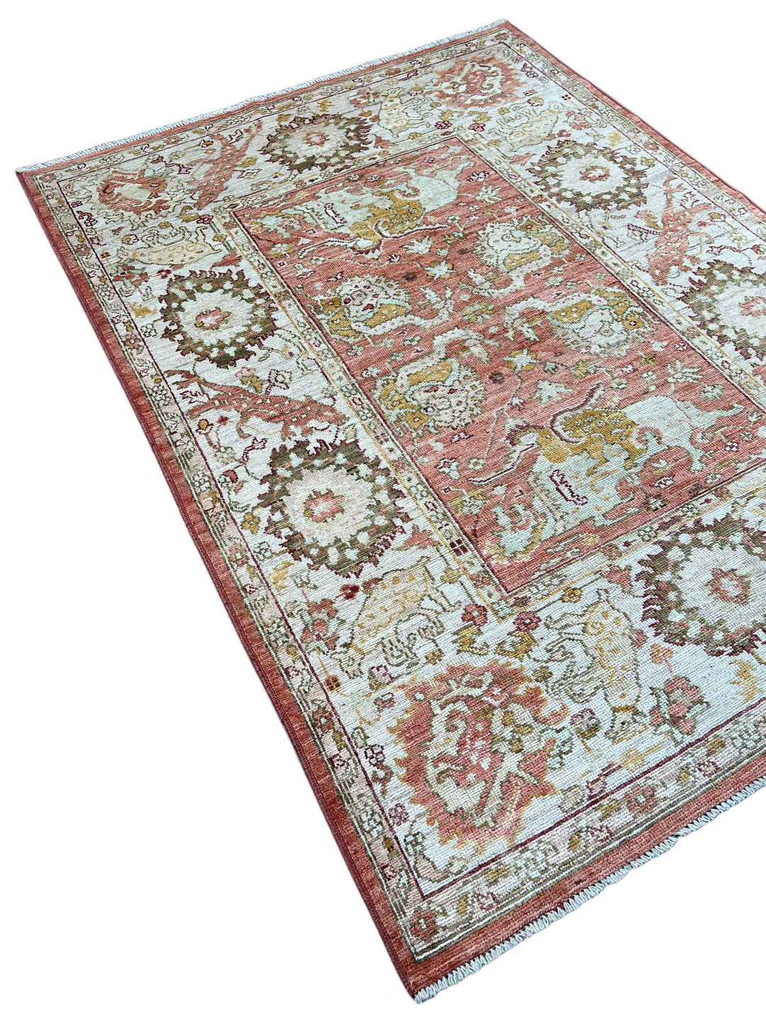 Rosewater Heritage - Dusty Rose &amp; Ivory Ushak Style Rug  – 5’3” x 7’0”