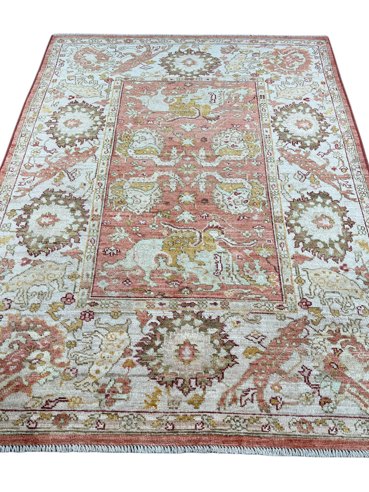 Rosewater Heritage - Dusty Rose &amp; Ivory Ushak Style Rug  – 5’3” x 7’0”
