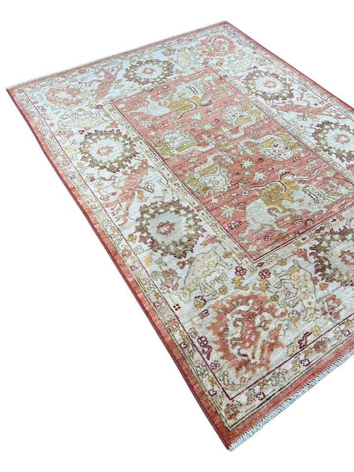 Rosewater Heritage - Dusty Rose &amp; Ivory Ushak Style Rug  – 5’3” x 7’0”