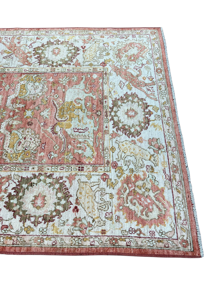 Rosewater Heritage - Dusty Rose &amp; Ivory Ushak Style Rug  – 5’3” x 7’0”