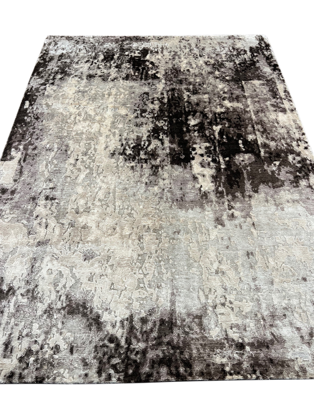 Silver Eclipse - Silver Gray &amp; Charcoal Abstract Modern Rug – 5’8” x 8’0”