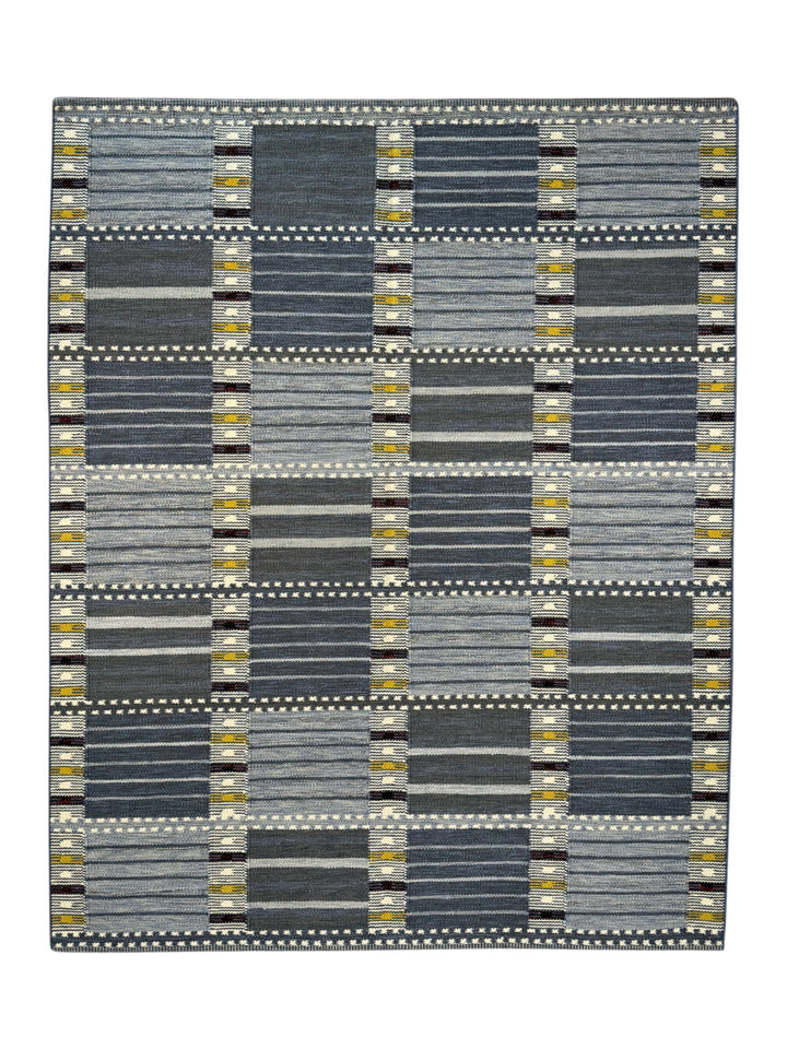 Nordic Mosaic - Denim Blue &amp; Grey Geometric Flatweave Rug – 8’1” x 10’0”