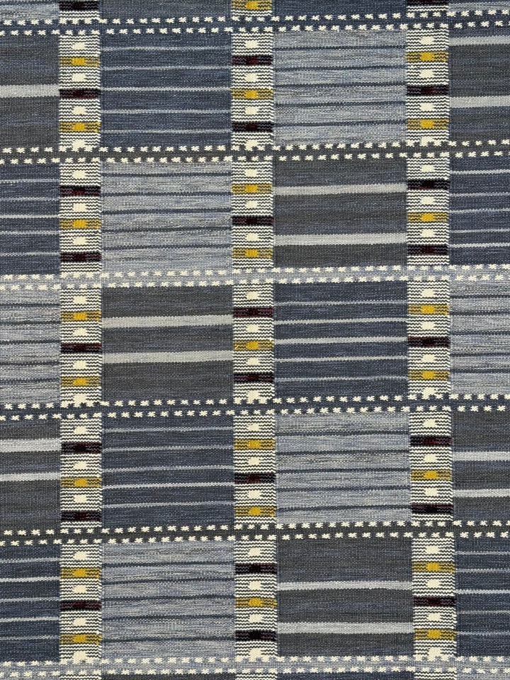 Nordic Mosaic - Denim Blue &amp; Grey Geometric Flatweave Rug – 8’1” x 10’0”