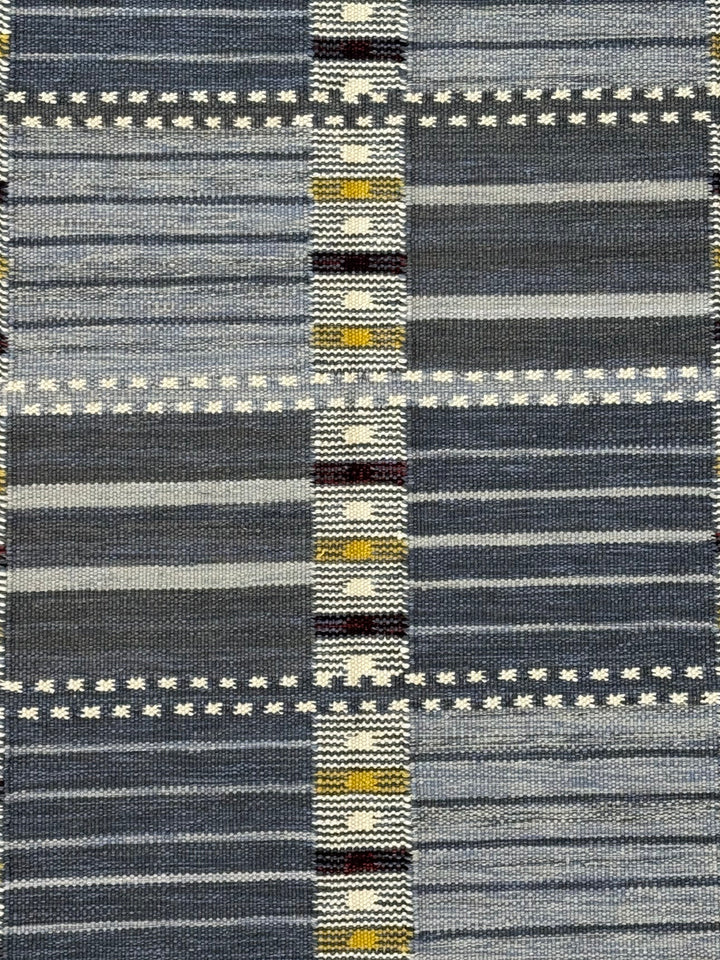 Nordic Mosaic - Denim Blue &amp; Grey Geometric Flatweave Rug – 8’1” x 10’0”