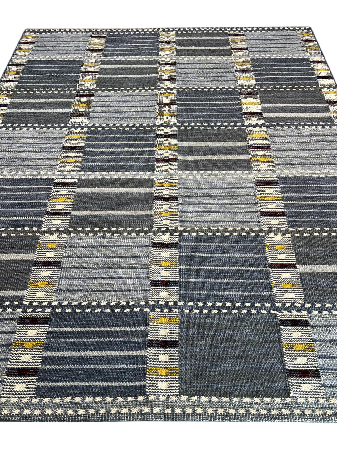 Nordic Mosaic - Denim Blue &amp; Grey Geometric Flatweave Rug – 8’1” x 10’0”