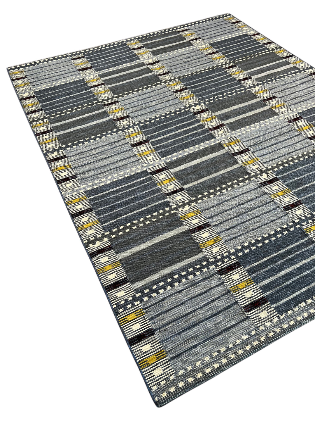 Nordic Mosaic - Denim Blue &amp; Grey Geometric Flatweave Rug – 8’1” x 10’0”