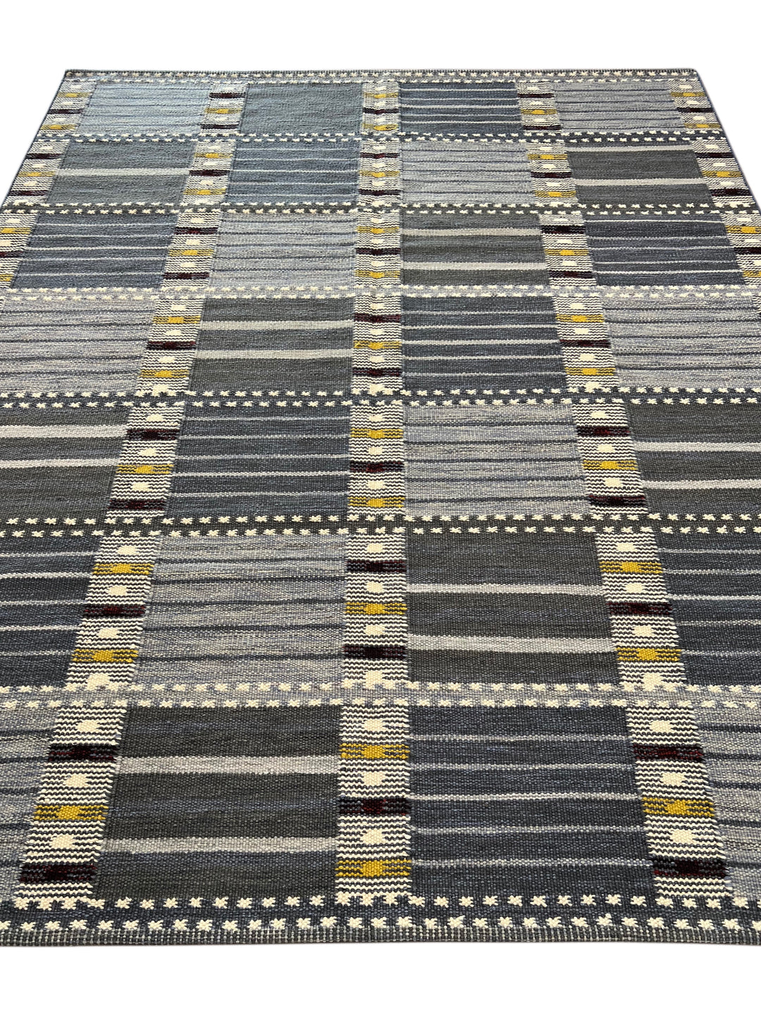 Nordic Mosaic - Denim Blue &amp; Grey Geometric Flatweave Rug – 8’1” x 10’0”