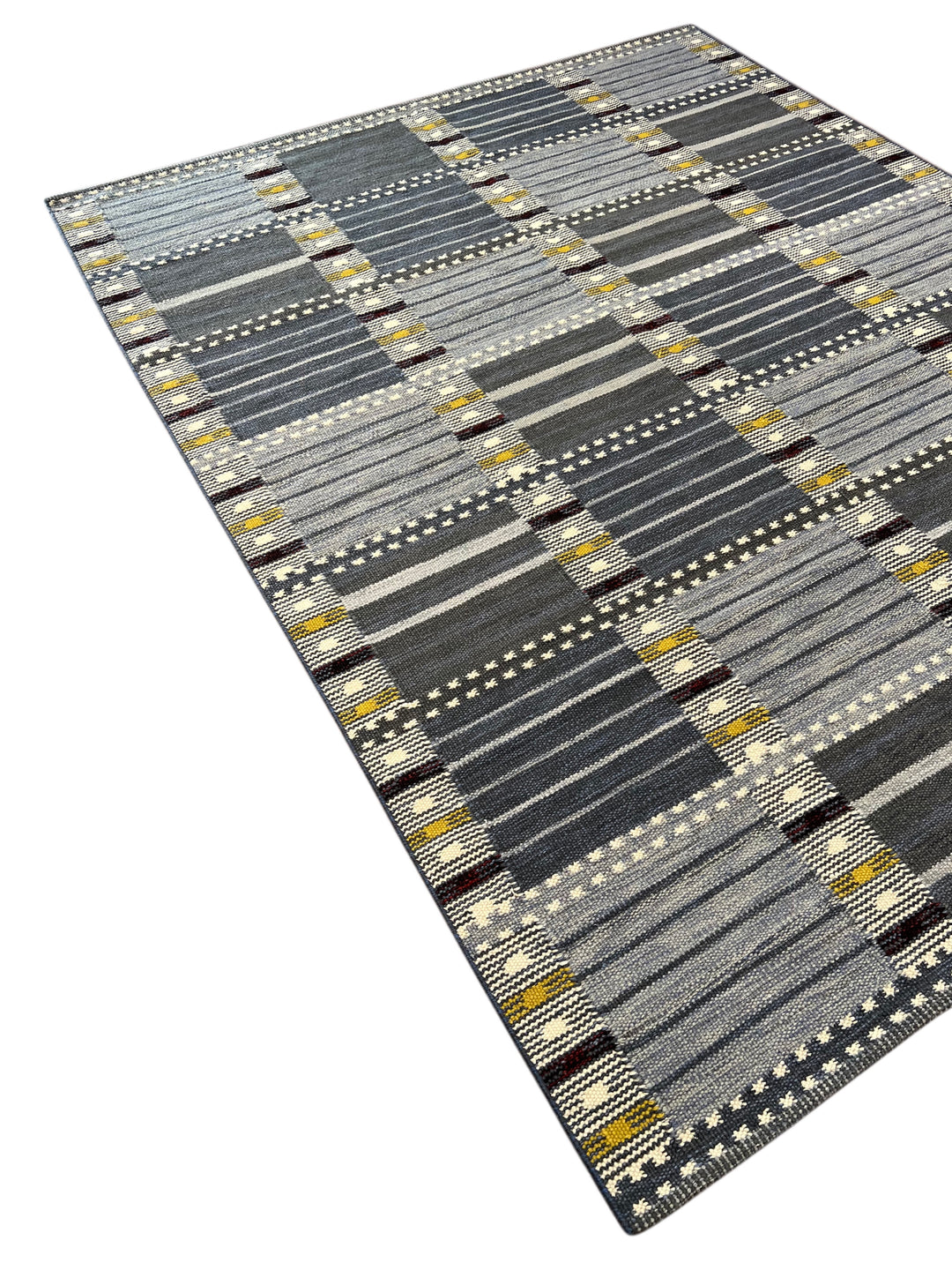 Nordic Mosaic - Denim Blue &amp; Grey Geometric Flatweave Rug – 8’1” x 10’0”