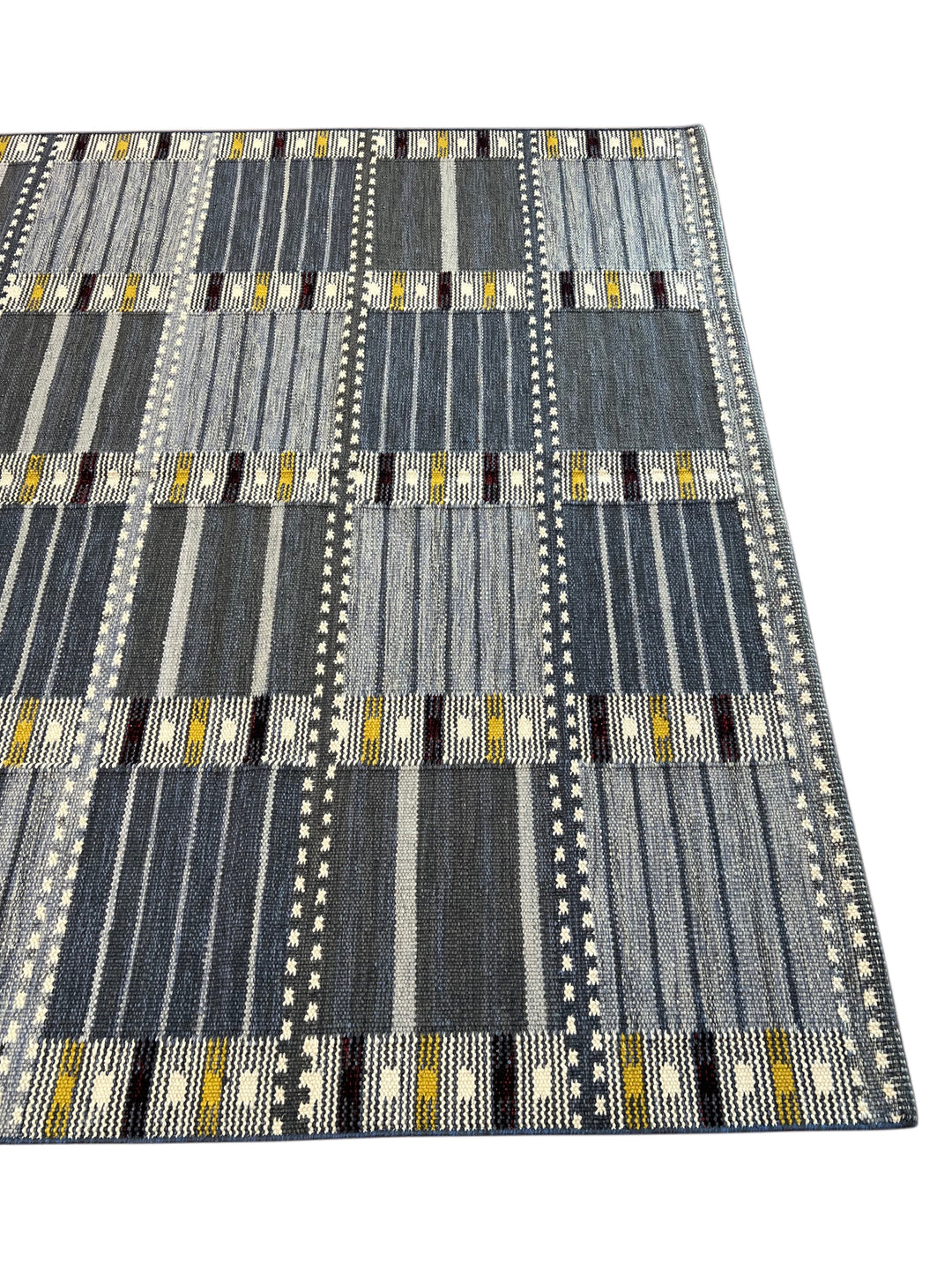 Nordic Mosaic - Denim Blue &amp; Grey Geometric Flatweave Rug – 8’1” x 10’0”