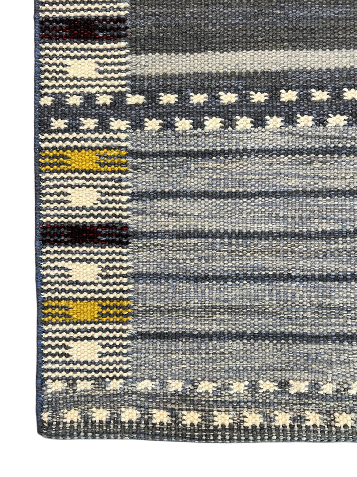 Nordic Mosaic - Denim Blue &amp; Grey Geometric Flatweave Rug – 8’1” x 10’0”