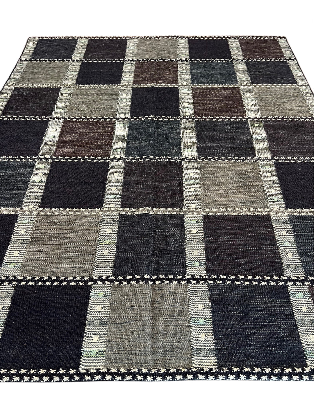 Midnight Tartan - Navy Blue &amp; Charcoal Geometric Flatweave Rug – 8’3” x 10’2”