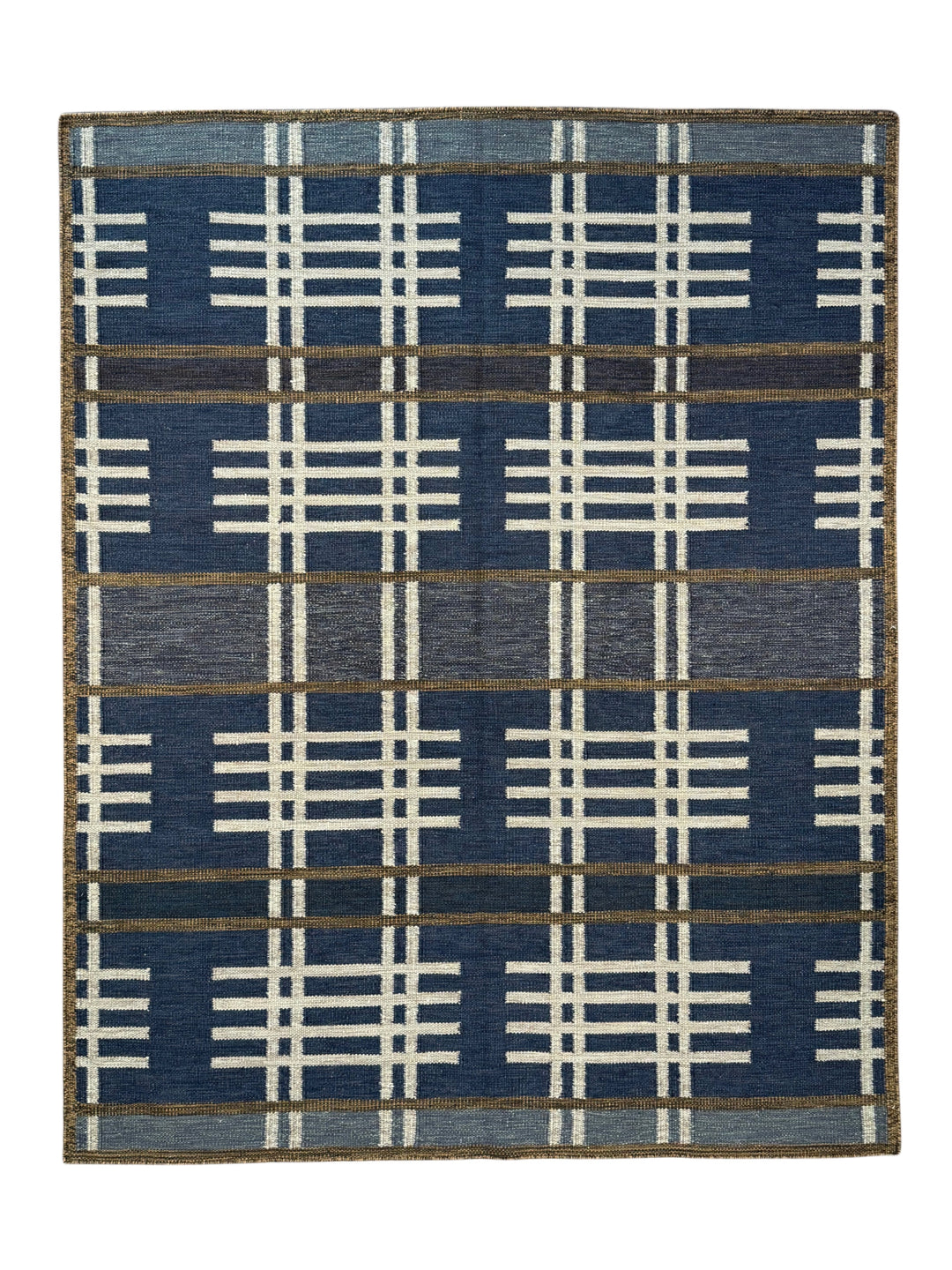 Indigo Rhythm - Indigo Blue &amp; Ivory Geometric Flatweave Rug – 8’1” x 10’2”