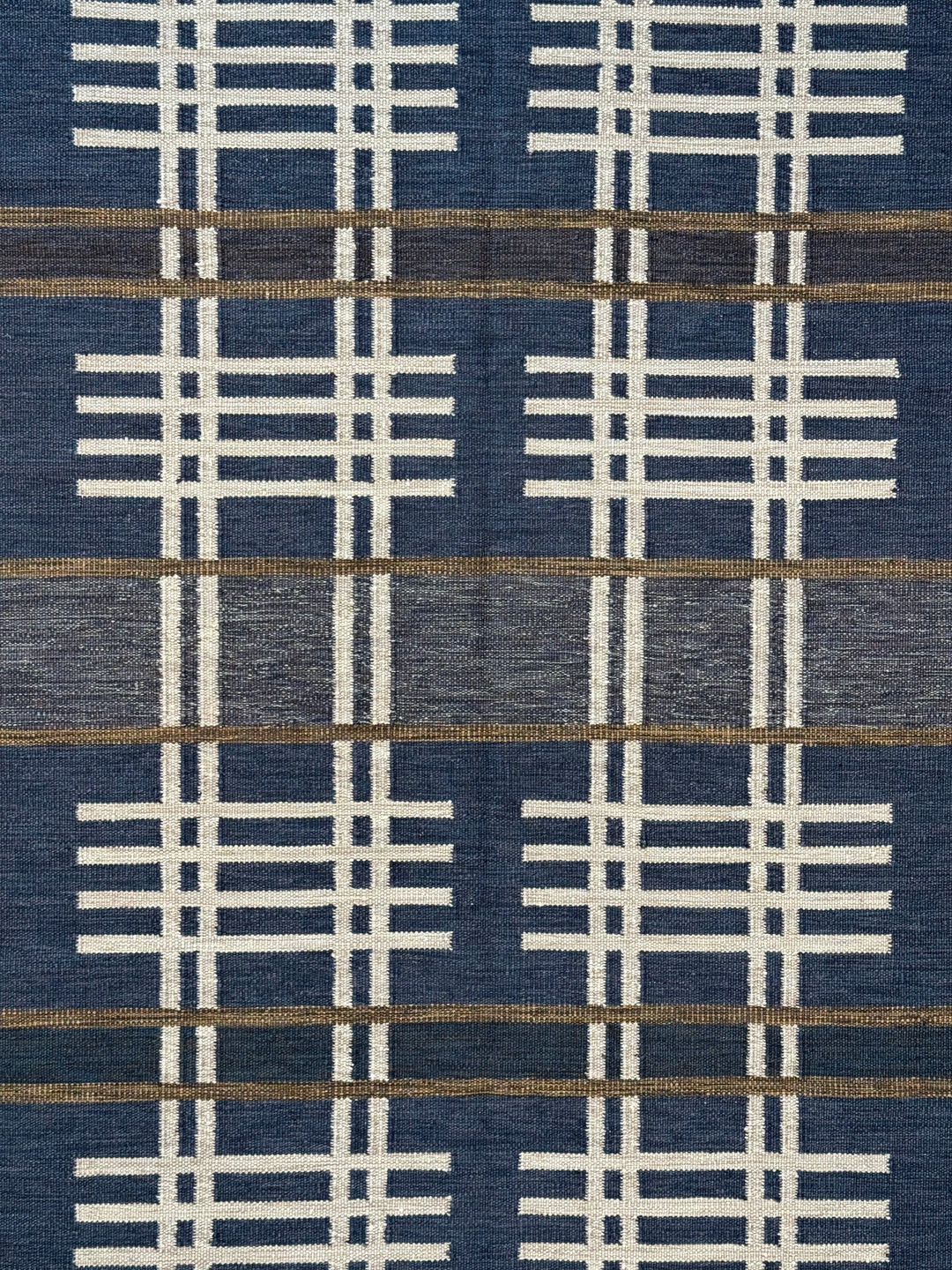 Indigo Rhythm - Indigo Blue &amp; Ivory Geometric Flatweave Rug – 8’1” x 10’2”