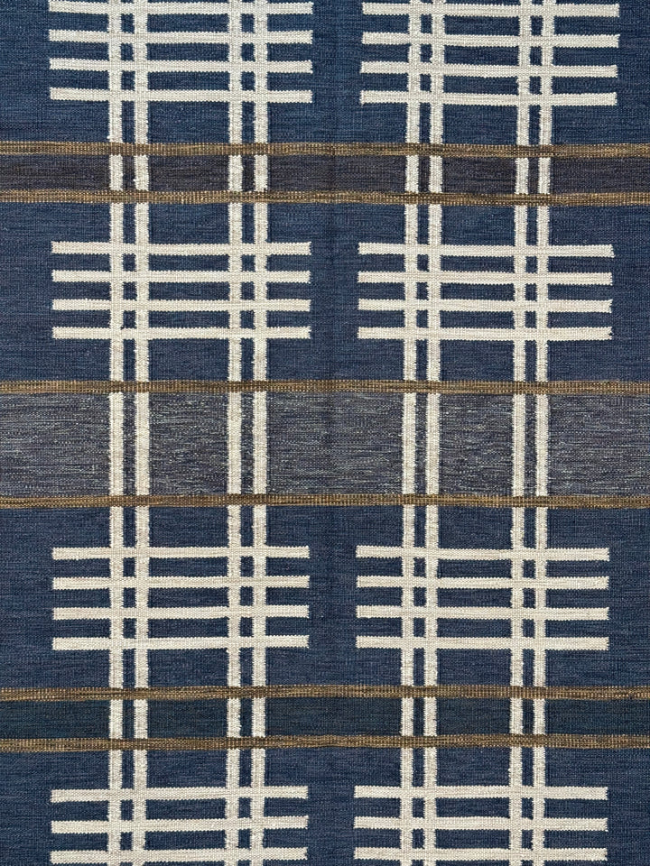 Indigo Rhythm - Indigo Blue &amp; Ivory Geometric Flatweave Rug – 8’1” x 10’2”
