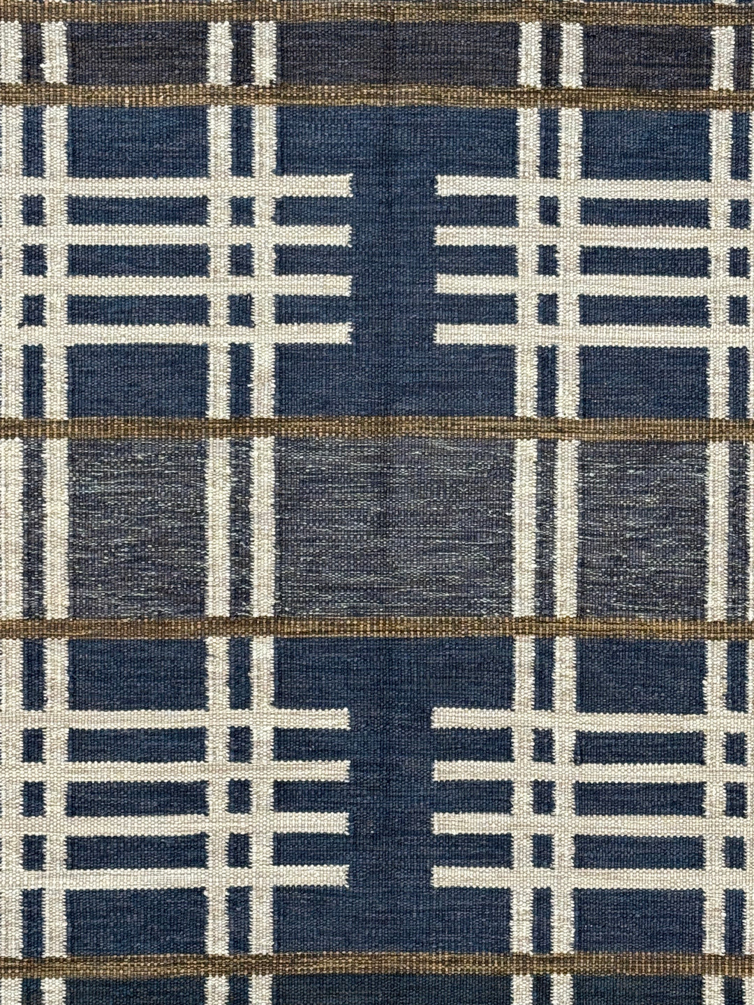 Indigo Rhythm - Indigo Blue &amp; Ivory Geometric Flatweave Rug – 8’1” x 10’2”