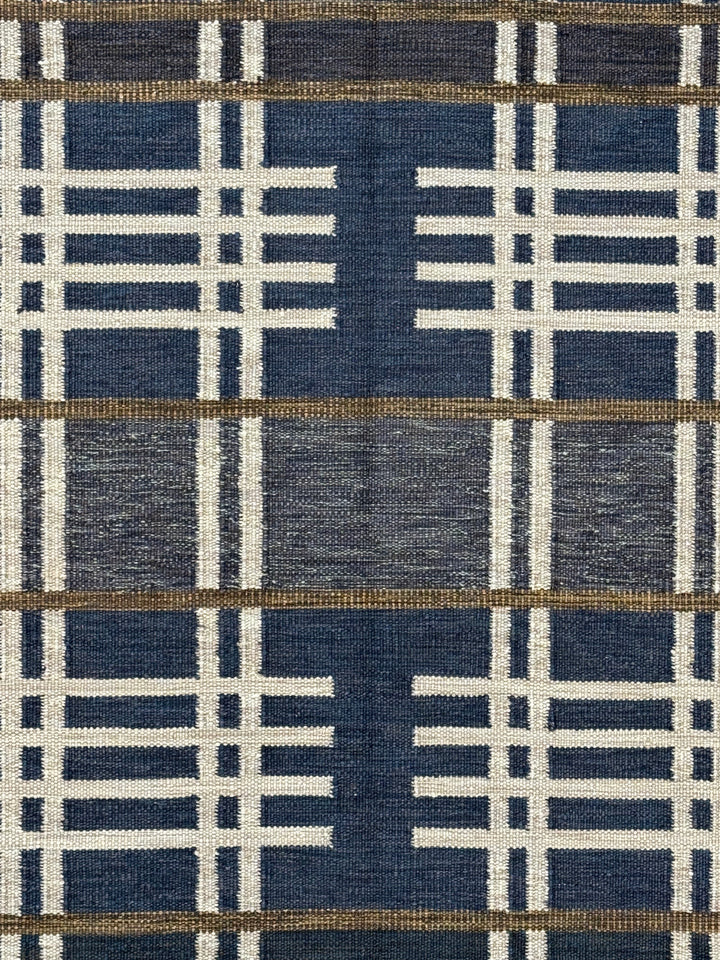 Indigo Rhythm - Indigo Blue &amp; Ivory Geometric Flatweave Rug – 8’1” x 10’2”