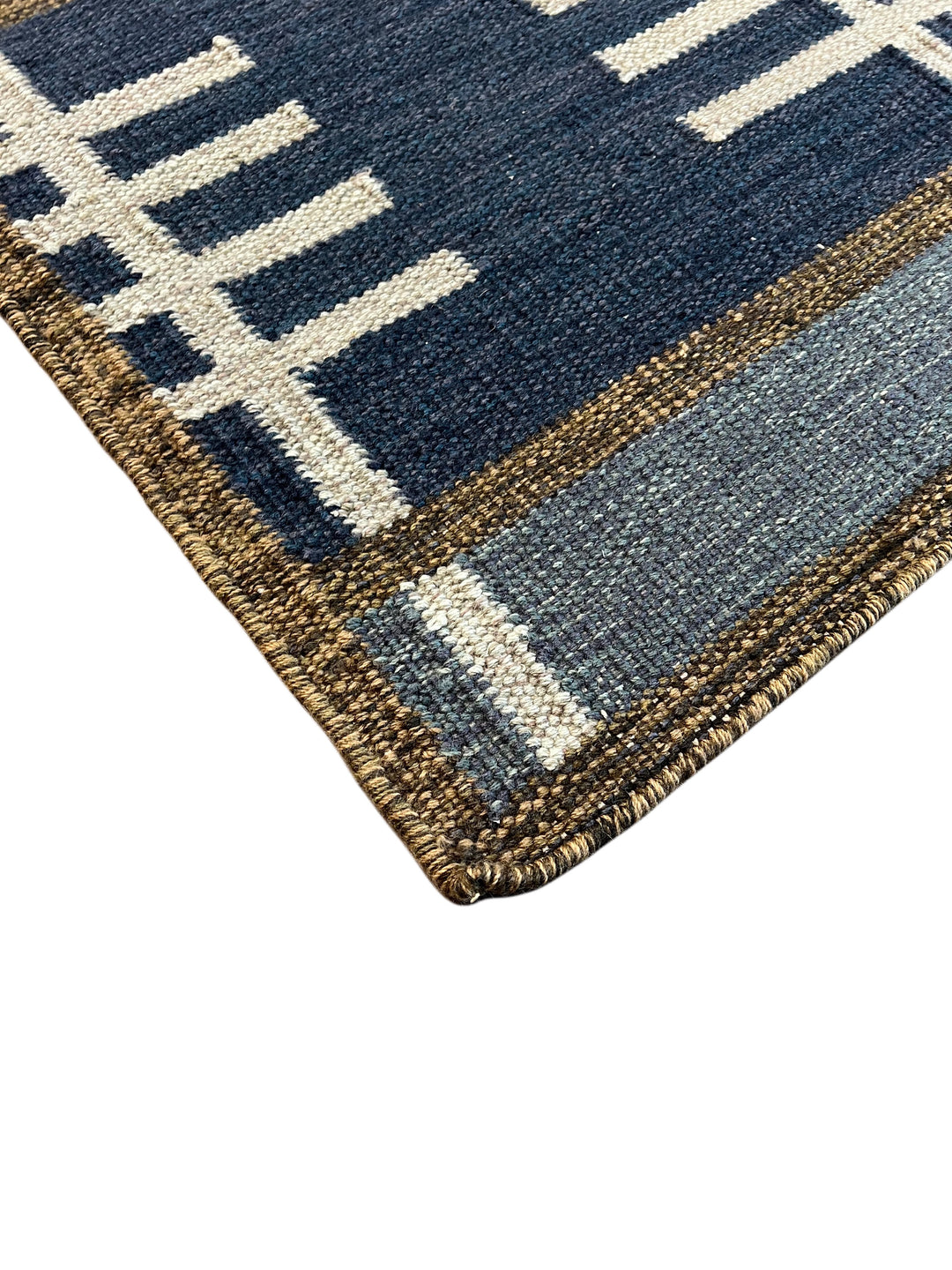 Indigo Rhythm - Indigo Blue &amp; Ivory Geometric Flatweave Rug – 8’1” x 10’2”
