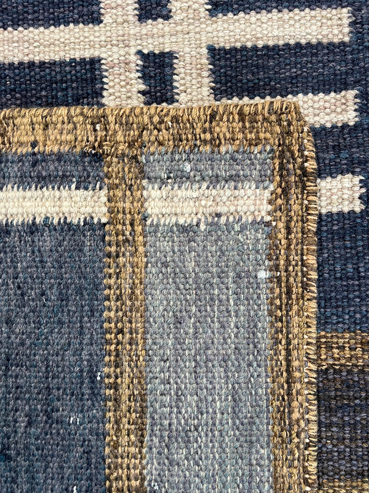 Indigo Rhythm - Indigo Blue &amp; Ivory Geometric Flatweave Rug – 8’1” x 10’2”
