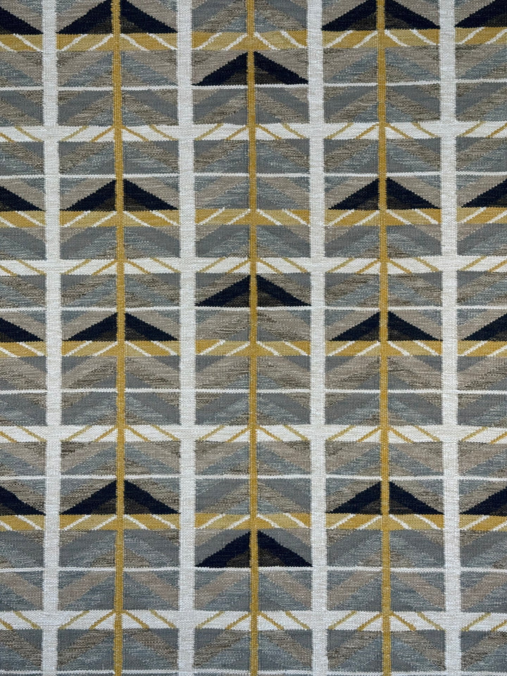 Golden Arrows - Slate Blue, Mustard &amp; Ivory Geometric Flatweave Rug – 8’0” x 10’0”