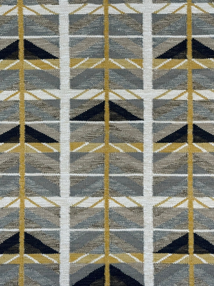 Golden Arrows - Slate Blue, Mustard &amp; Ivory Geometric Flatweave Rug – 8’0” x 10’0”