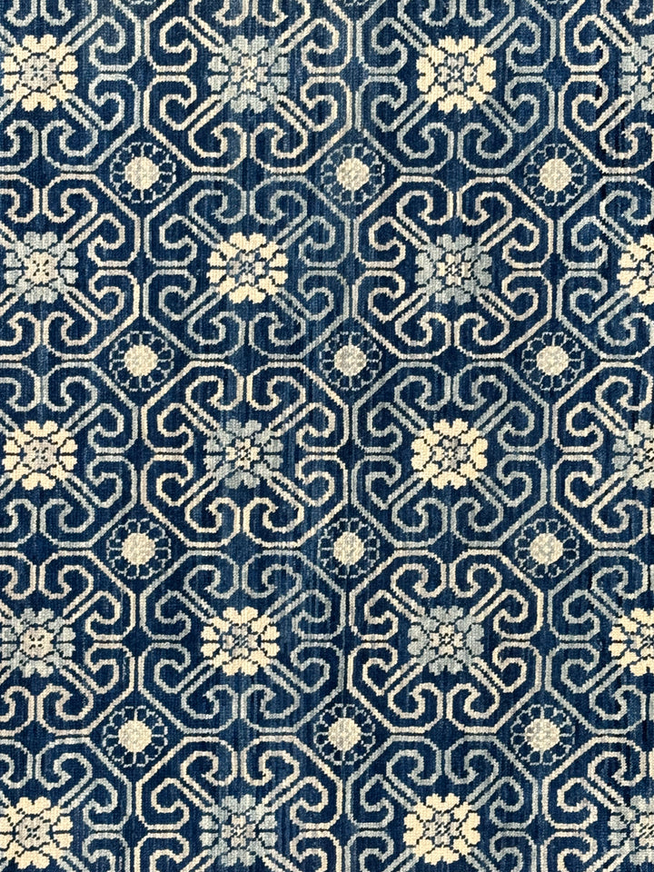 The Midnight Arabesque – Navy Blue, Ivory &amp; Soft Blue Ornamental Rug – 4’5” x 6’0”