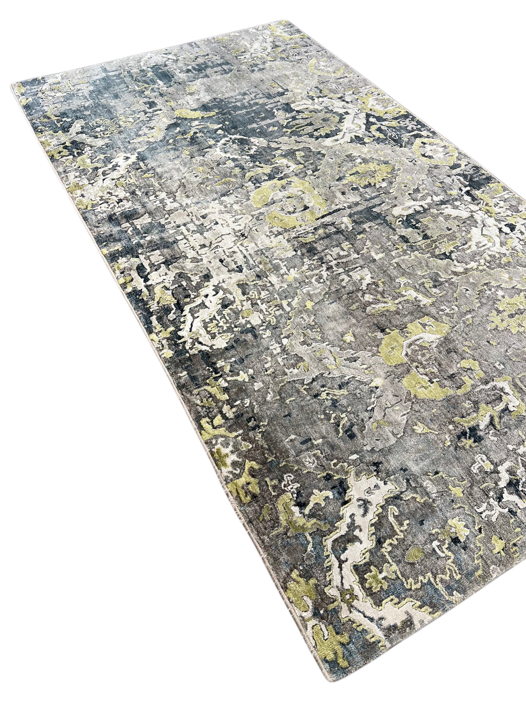 The Verdant Eclipse – Charcoal Gray, Sage Green &amp; Ivory Abstract Rug – 4’10” x 8’10”